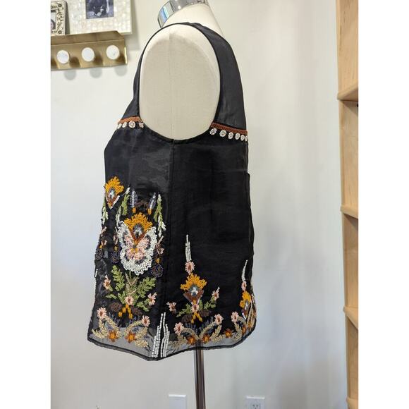 Anthropologie FLOREAT Nalini‎ Beaded Blue Embroidered Beaded Sleeveless Top SZ 2 - Picture 10 of 13